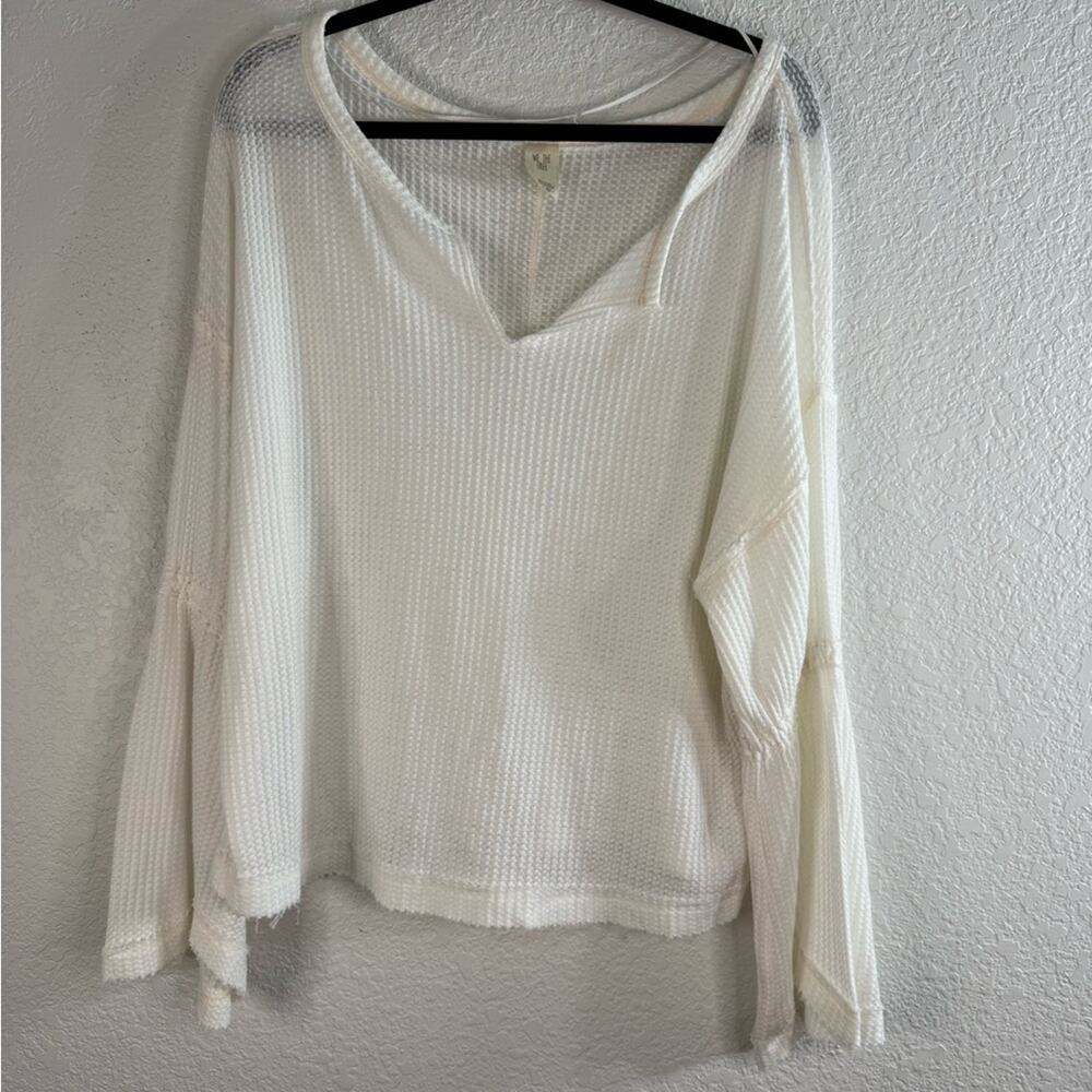 Free People We The Free Dahlia V-neck Bell Sleeve Waffle Thermal Tip Medium Boho